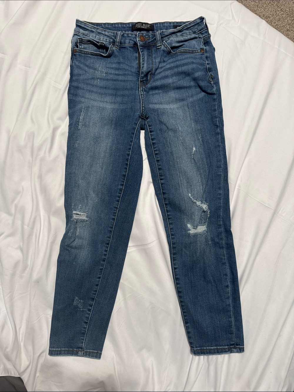 Judy Blue Medium Blue Distressed Skinny Jeans